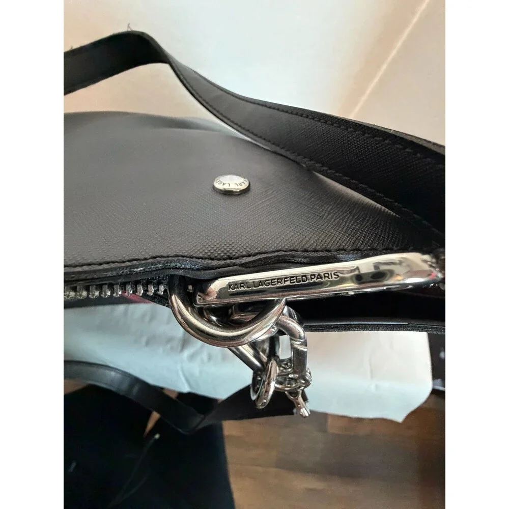 Karl Lagerfeld Paris Tote Black Saffiano Karl Choupette Patches Bag Charm Zip
